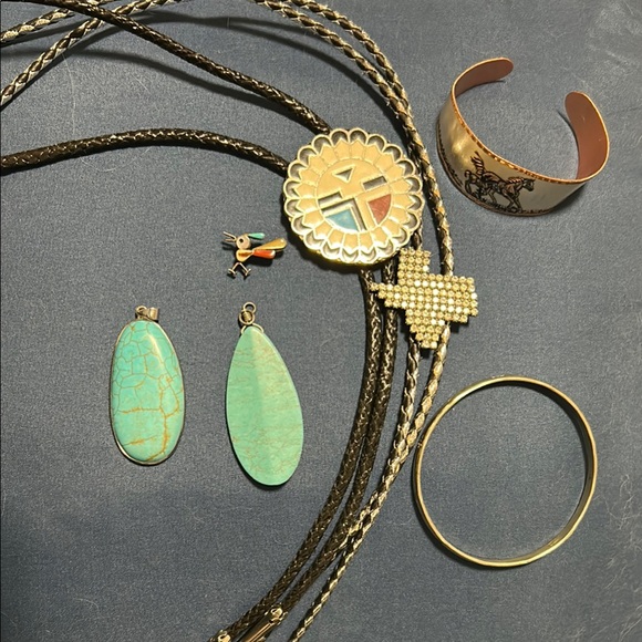 Blue and Gold Celestial Necklace with Geometric Patterns